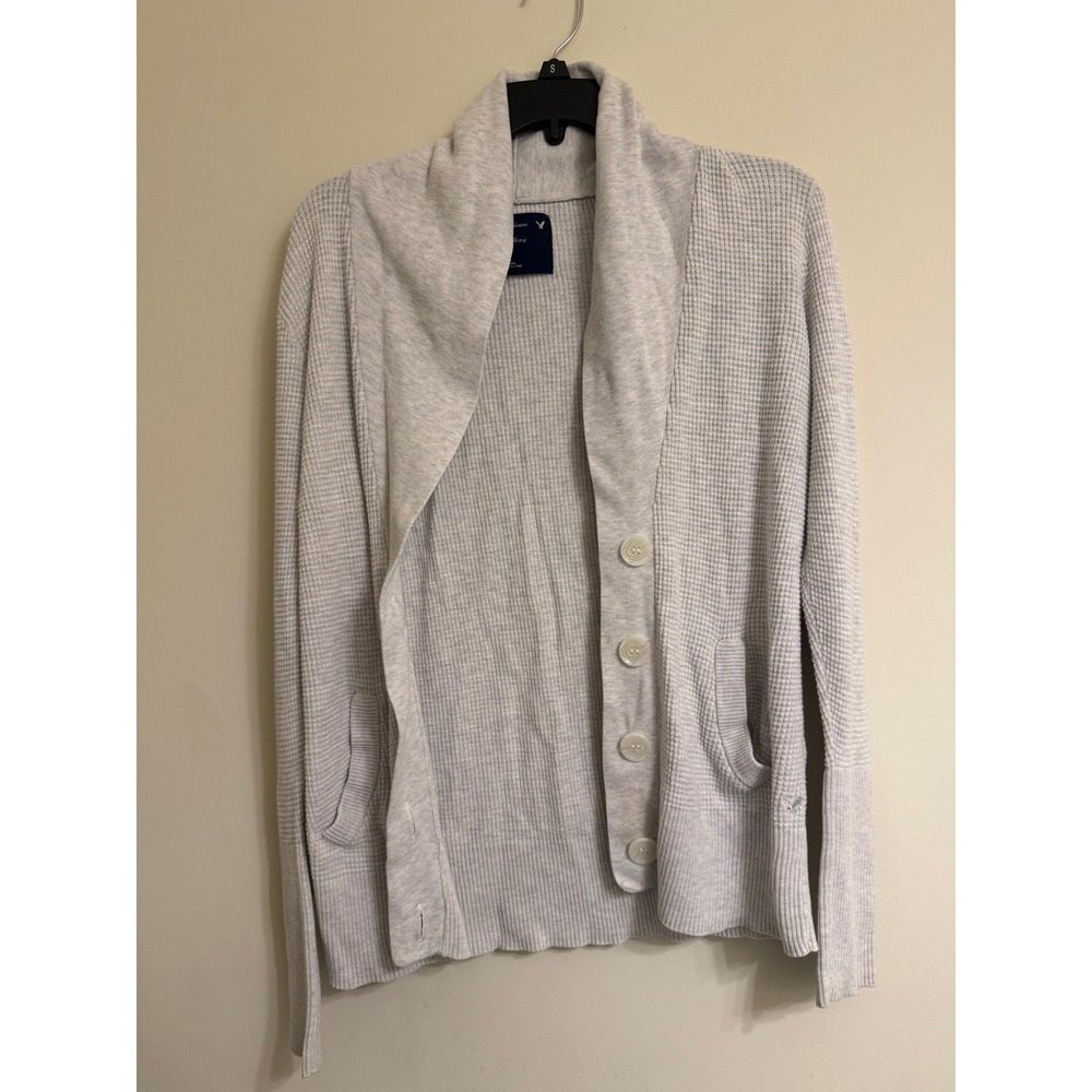 American Eagle Outfitters Womens XL Gray Waffle Knit Shawl Collar Cozy Cardigan